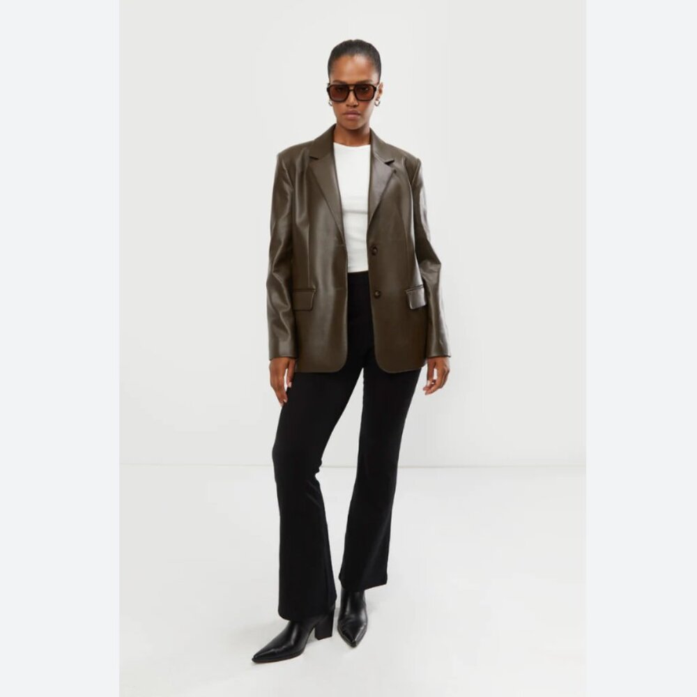 Oak and Fort Vegan Leather Blazer, Brown, Size S (Never Worn)